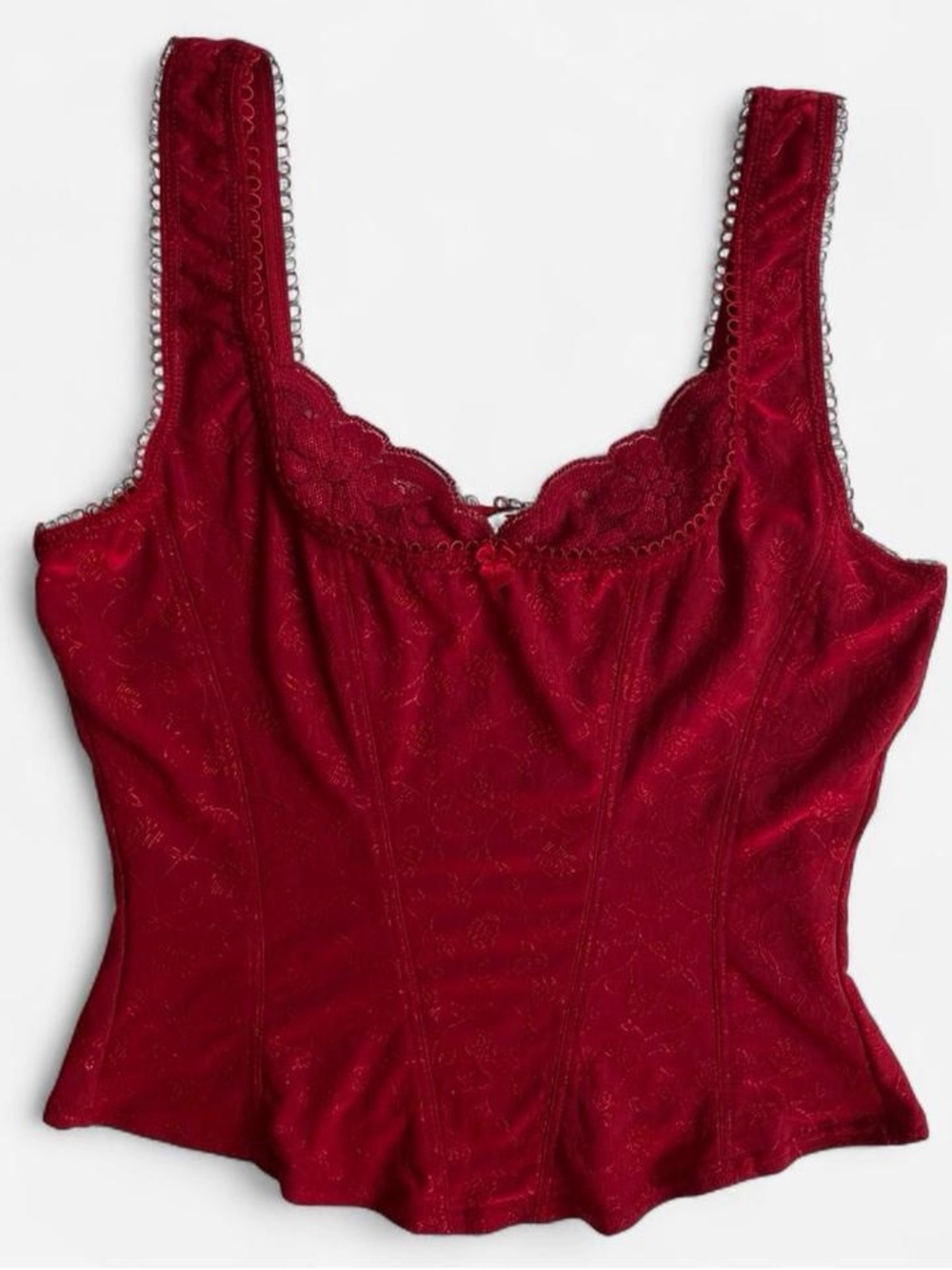 Vintage stretchy red floral cami top w/lace